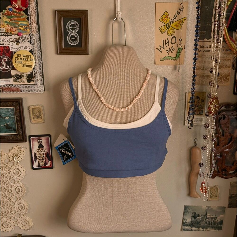 Vintage Double Layer Sports Bra Women's Large/XL Blue White Strappy